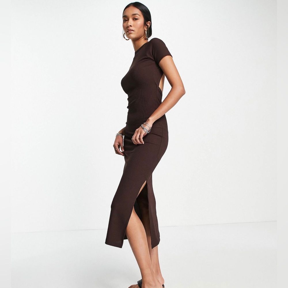 ASOS Ribbed Bodycon Midi Dress with open back